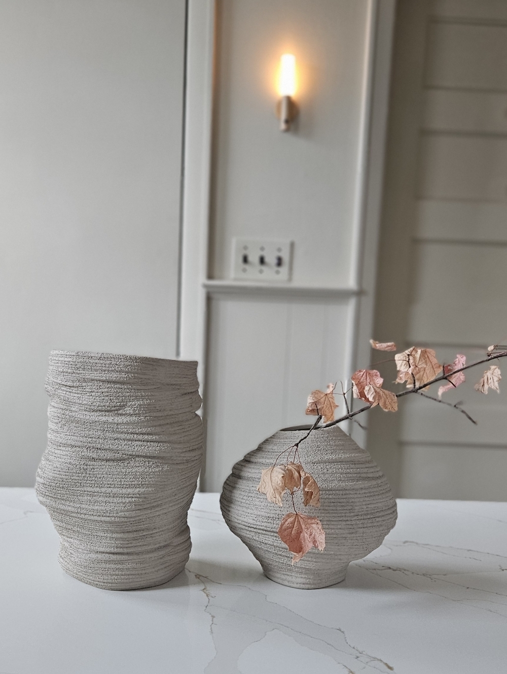 H&M Sculpted Cream Ceramic Vases - Neutral Set of 2
